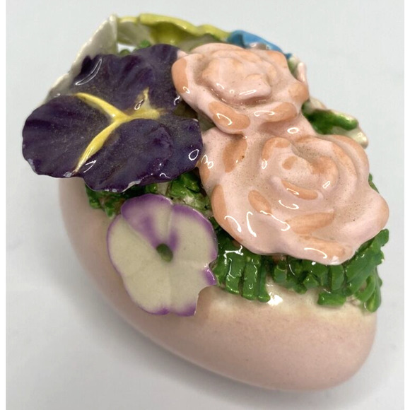 Vintage Unique Mini Ceramic Pink Egg with 3D Flower Applique SKU PB188-6 - Picture 1 of 5